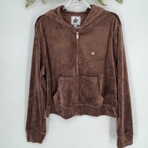 Juicy Brown Velour Track Jacket with Gold Crown Logo Y2K Size XXL